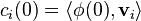 c_i(0) = \langle \phi(0), \mathbf{v}_i \rangle 