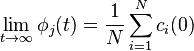  \lim_{t \to \infty}\phi_j(t) = \frac{1}{N} \sum_{i = 1}^N c_i(0) 