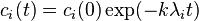  c_i(t) = c_i(0) \exp(-k \lambda_i t)