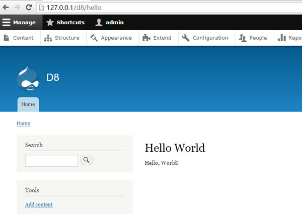 Drupal8模块开发：Hello World添加新页面