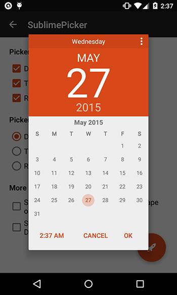 material风格的日期/时间选择：SublimePicker
