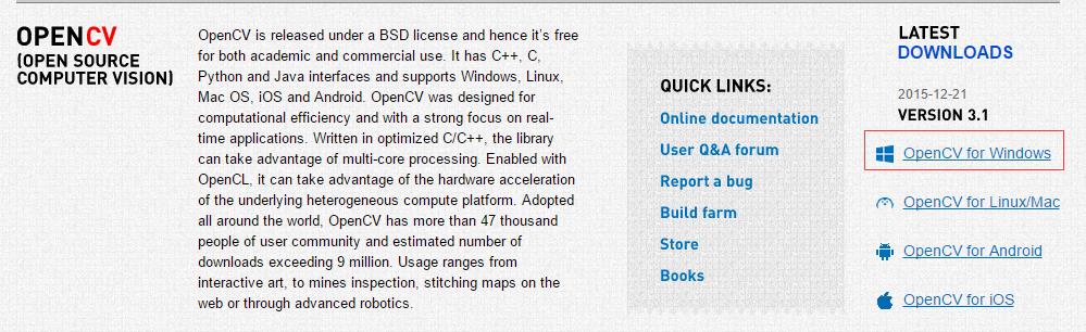 点击opencv for windows即可下载