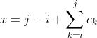 x=j-i+\sum_{k=i}^{j}c_k