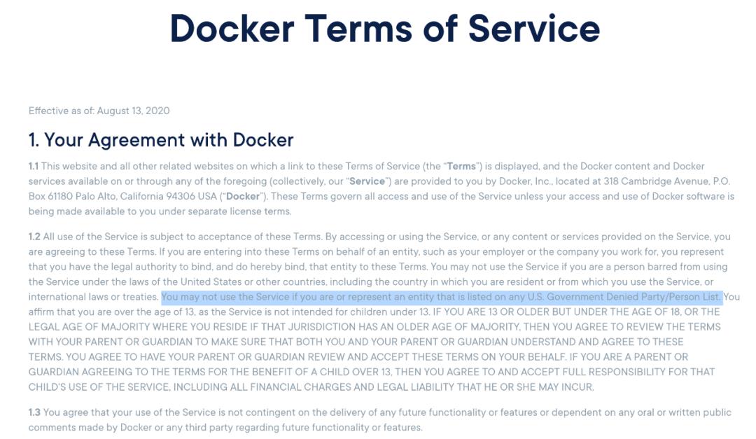 Docker 禁止美国“实体清单”主体使用，Docker 开源项目应不受影响