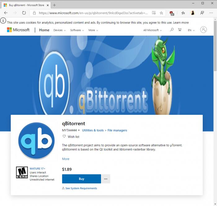 qBittorrent警告用户不要安装Microsoft Store上的假冒版本