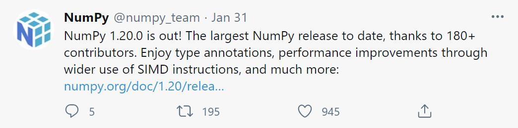 NumPy迎规模最大版本更新，新增函数注释等功能，支持Python 3.7+