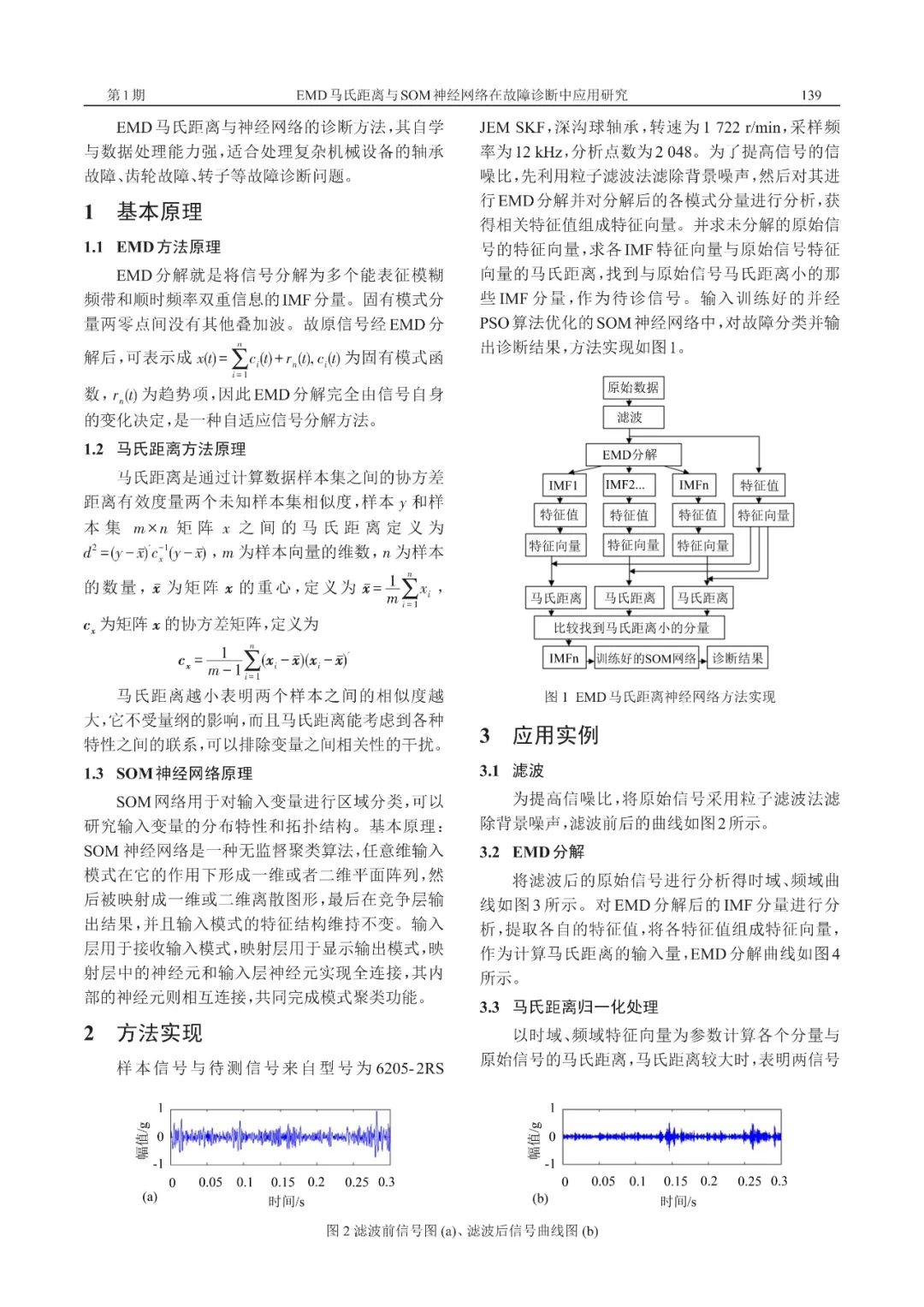 EMD马氏距离与SOM神经网络在故障诊断中应用研究