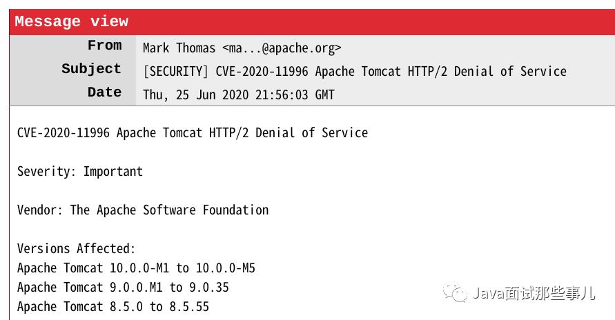 高危：Apache Tomcat HTTP/2 DoS 漏洞，影响多个版本