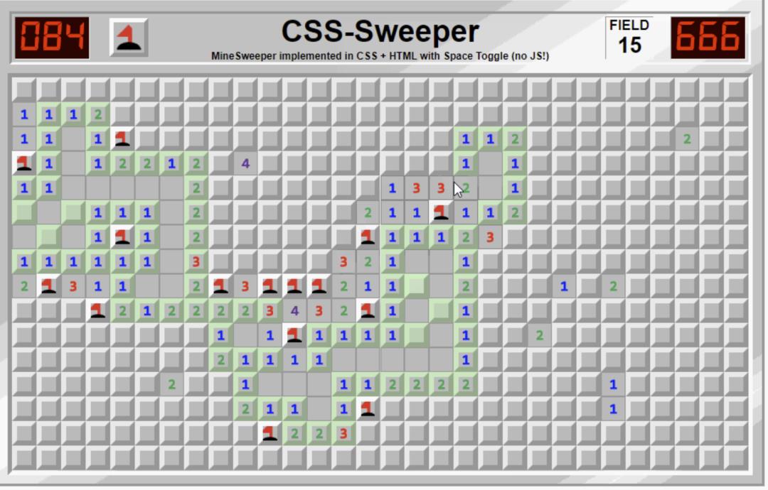 完全使用 HTML/CSS 实现的经典扫雷游戏