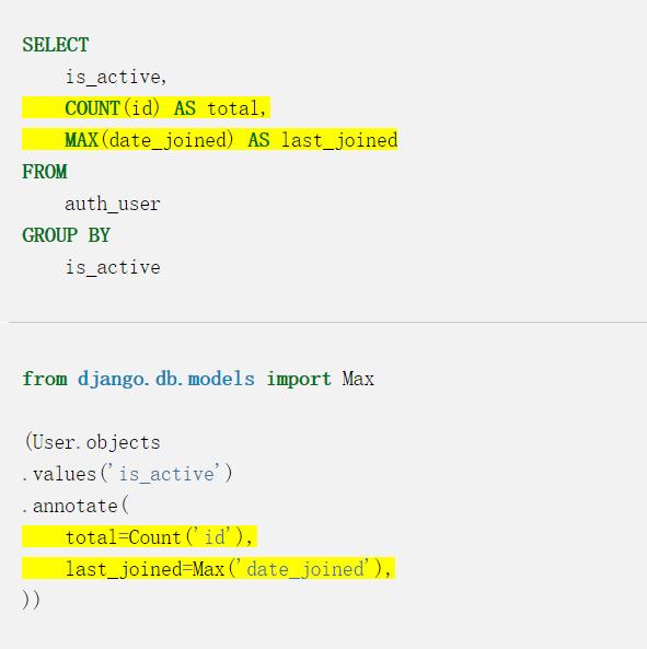 使用SQL语言了解Django ORM中的分组(group by)和聚合(aggregation)查询