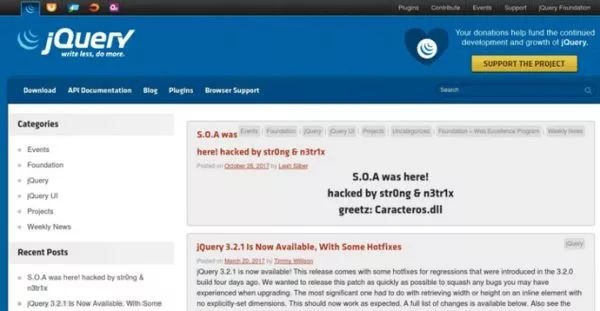 JS 第三方库 “jQuery” 的官方博客遭黑客篡改，代码库暂不受影响
