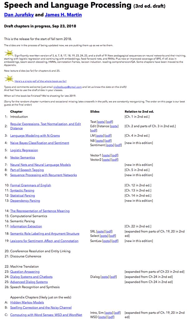 斯坦福自然语言经典教材 Speech and Language Processing 第三版发布重大更新（附全书下载）