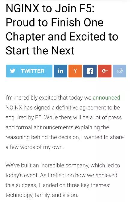 喜大普奔！F5以6.7亿美元收购Nginx