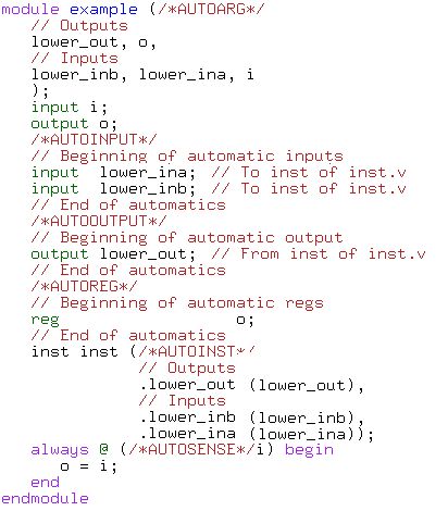 RTL顶层自动连线的秘密武器：Emacs verilog-mode介绍（VIM也可以用）