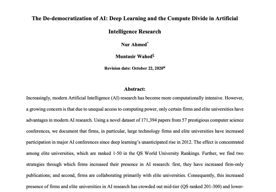 深度学习“垄断”！分析17万篇AI顶会论文，他们首次揭示了计算资源贫富分化的证据
