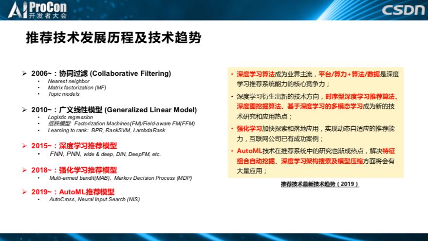 推荐系统中的前沿技术研究与落地：深度学习、AutoML与强化学习 | AI ProCon 2019