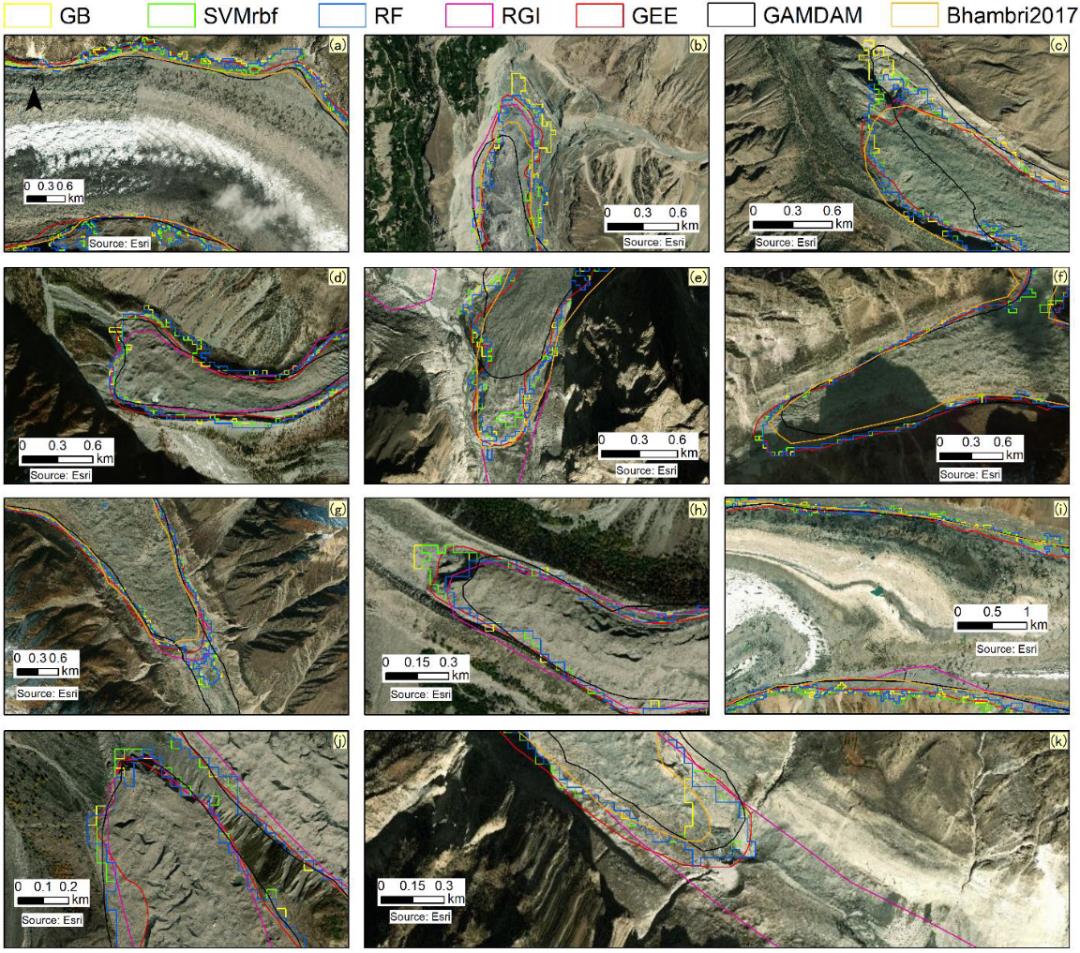 使用Sentinel-1/-2、Landsat-8及DEM组合数据进行机器学习分类表碛覆盖冰川