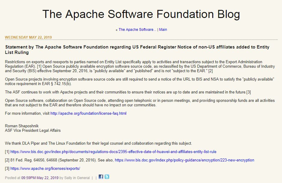 开源应自由！Apache、OpenStack 基金会权威回应美国出口管制