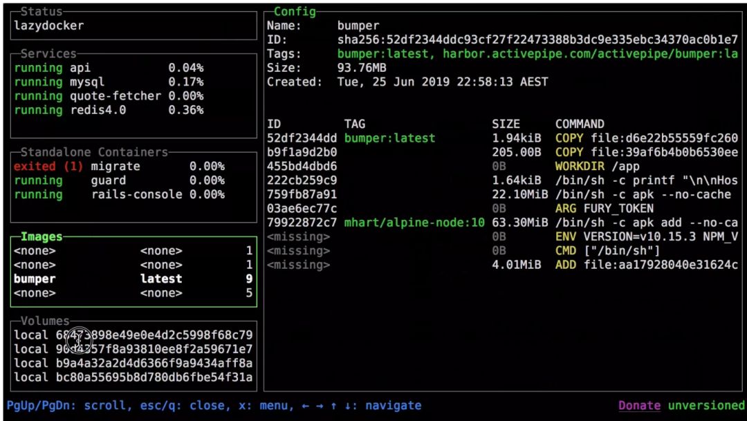 超炫酷的Docker终端UI lazydocker，想看哪里点哪里