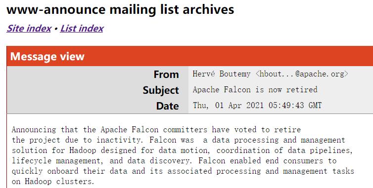 数据处理框架Apache Falcon宣布退役