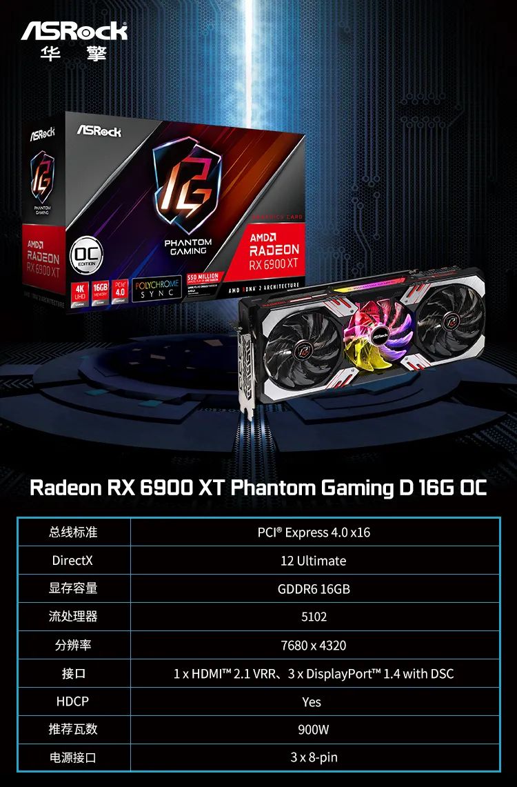 买即送X570太极主板，为PC和游戏机而生，华擎RX 6900 XT 幻影电竞 D 16G OC显卡推介！