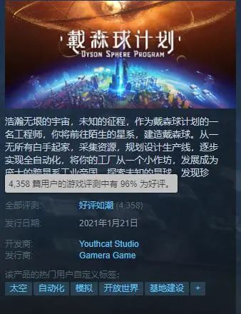 Steam好评如潮！《戴森球计划》销量破20万套，成开年黑马