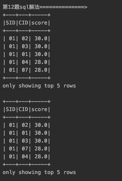 分别用SQL和Spark(Scala)解决50道SQL题