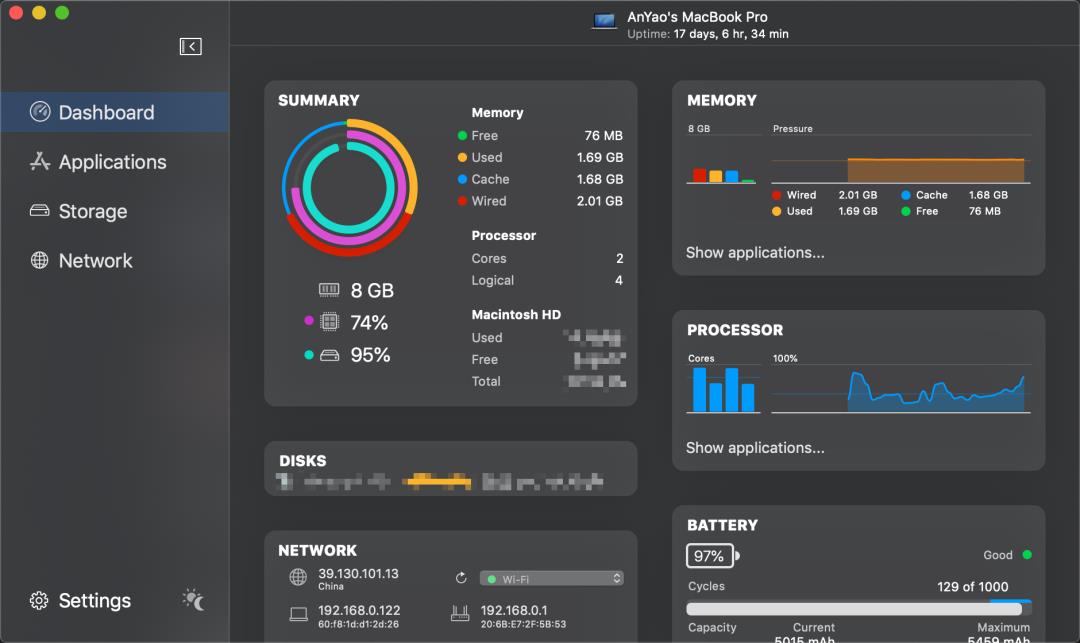 Nice！一款高颜值的高级系统监控工具 iStatistica Pro | Mac软件天堂