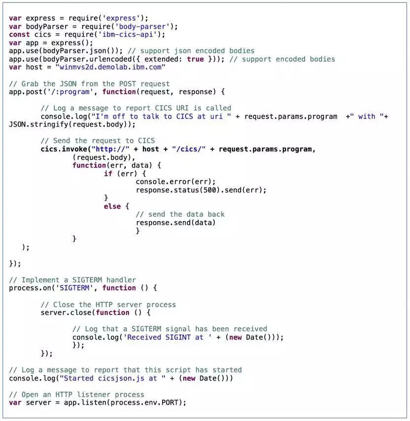 在Node.js应用中调用CICS JSON web service