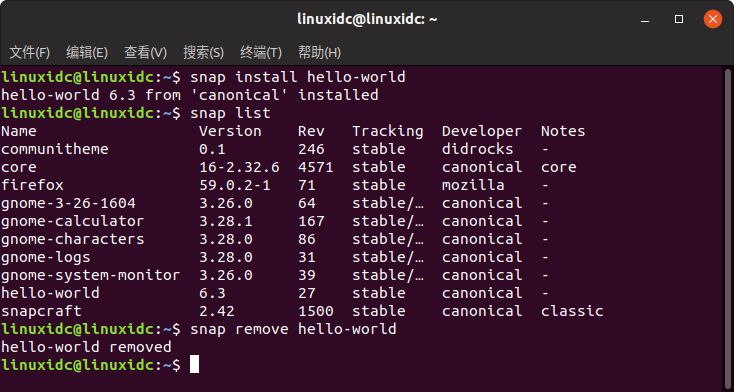 Ubuntu中snap包的安装，删除，更新使用入门教程