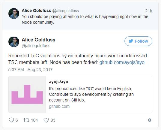 又闹分裂？Node.js 被 fork 出一个项目 Ayo.js