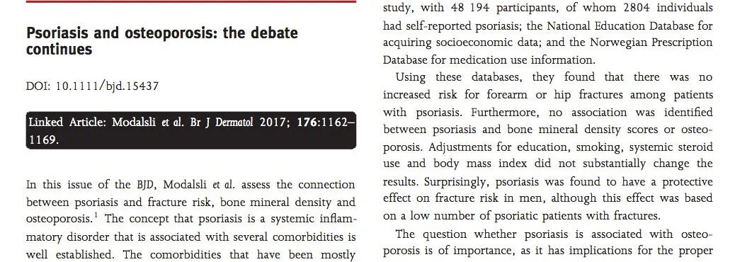大数据研究终结银屑病与骨质疏松关系的争论，为临床指南提供了新证据