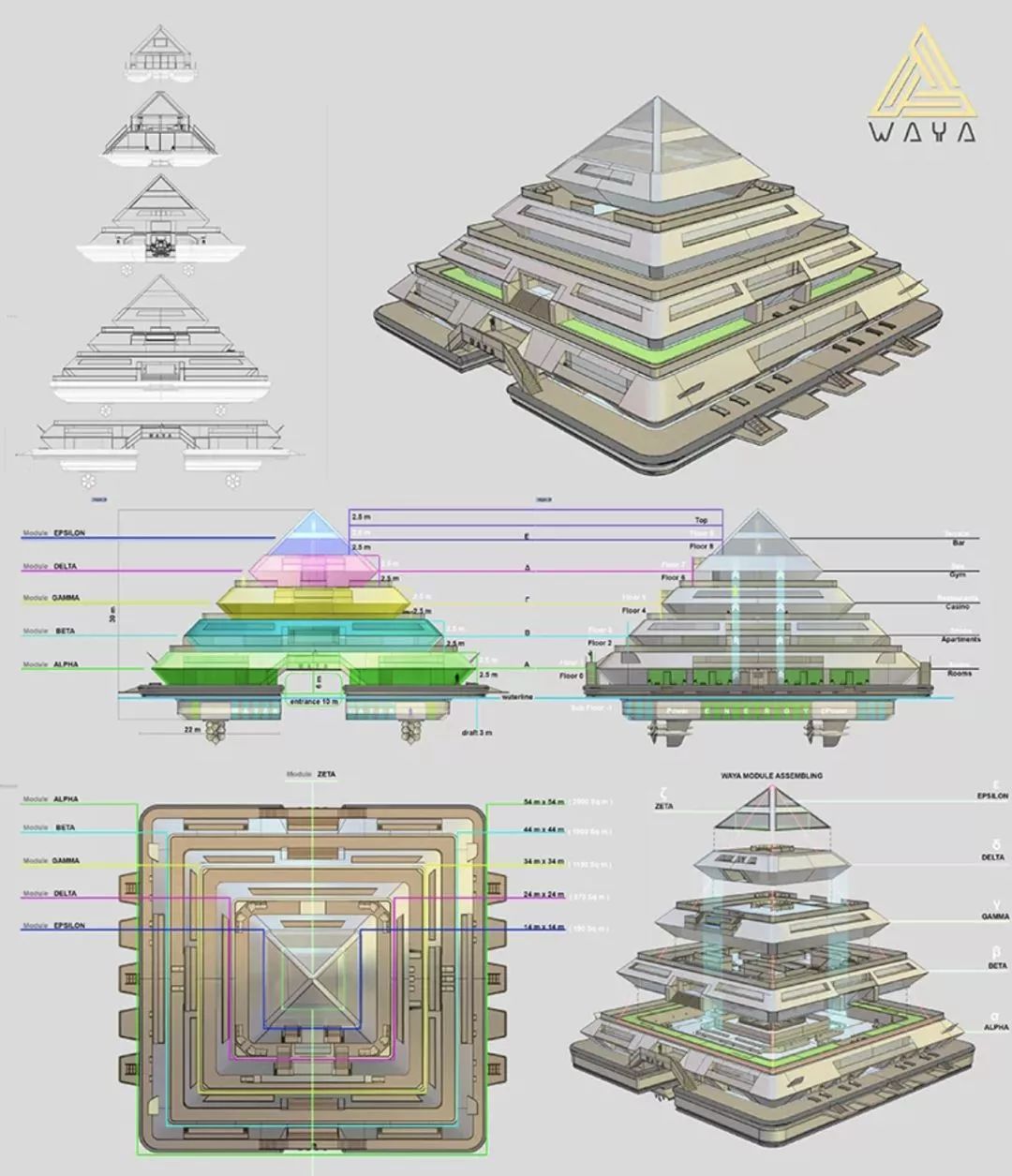 建在水上的模块化金字塔城，2020年建成