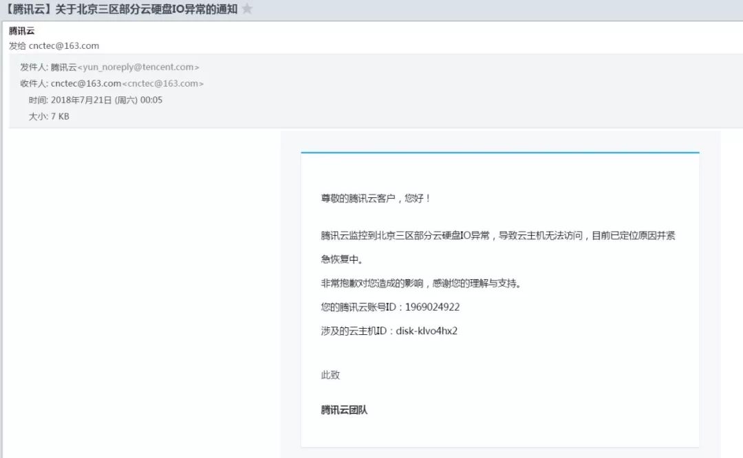 腾讯云硬盘故障，导致用户「数据完全丢失」