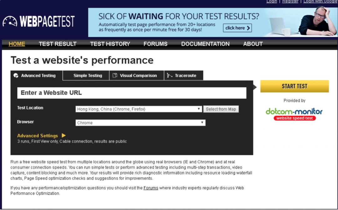 推荐一款前端性能测试工具：WebPageTest