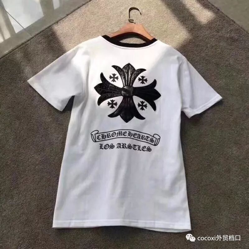 克罗心chrome hearts18新款男女后背贴皮刺绣纯棉情侣T恤短袖