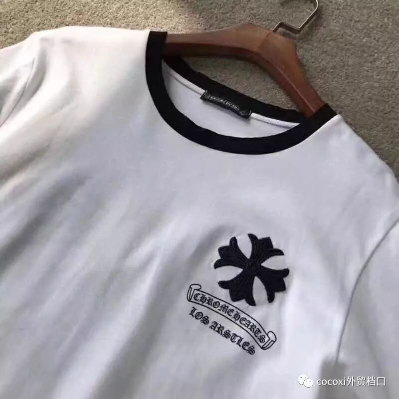 克罗心chrome hearts18新款男女后背贴皮刺绣纯棉情侣T恤短袖