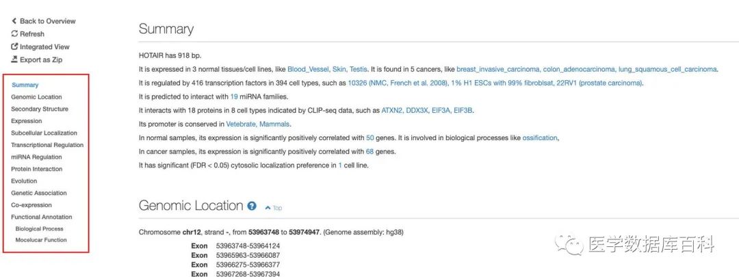 一站式 lncRNA 查询数据库