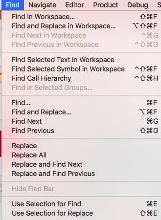 Xcode(v 8.3.3)菜单栏选项及作用介绍