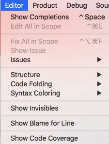 Xcode(v 8.3.3)菜单栏选项及作用介绍