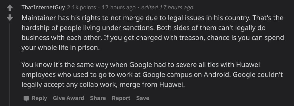 法律要求，伊朗开源项目维护者拒绝合并以色列开发者的 PR