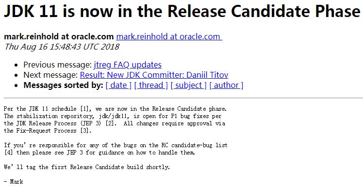 JDK 11 进入候选发布阶段，计划9月25日发布正式版