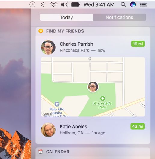 macOS :Use the Find My Friends widget in Notification Center