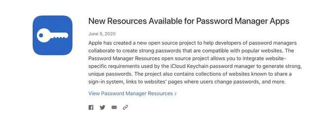 苹果向开发人员推出开源项目：让密码管理App创建强密码