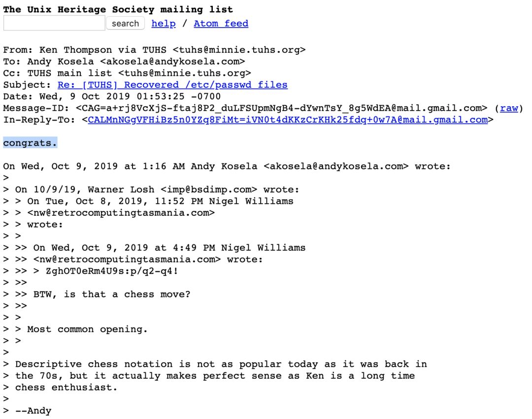 Unix之父39年前的密码终于被破解了！竟是国际象棋开局