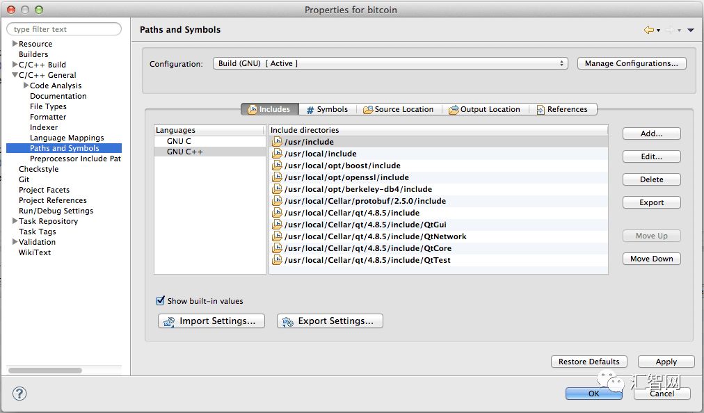 MACOSX上为ECLIPSE开发比特币设置C++ IDE
