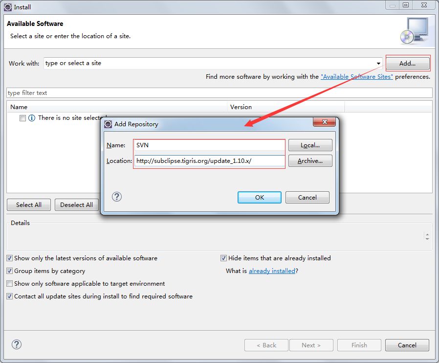 Eclipse在线安装SVN