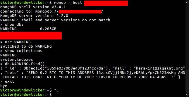 数个机构 MongoDB 被攻击，数据库被删