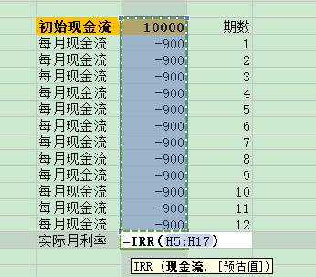 教程︱如何用IRR函数计算实际年利率？