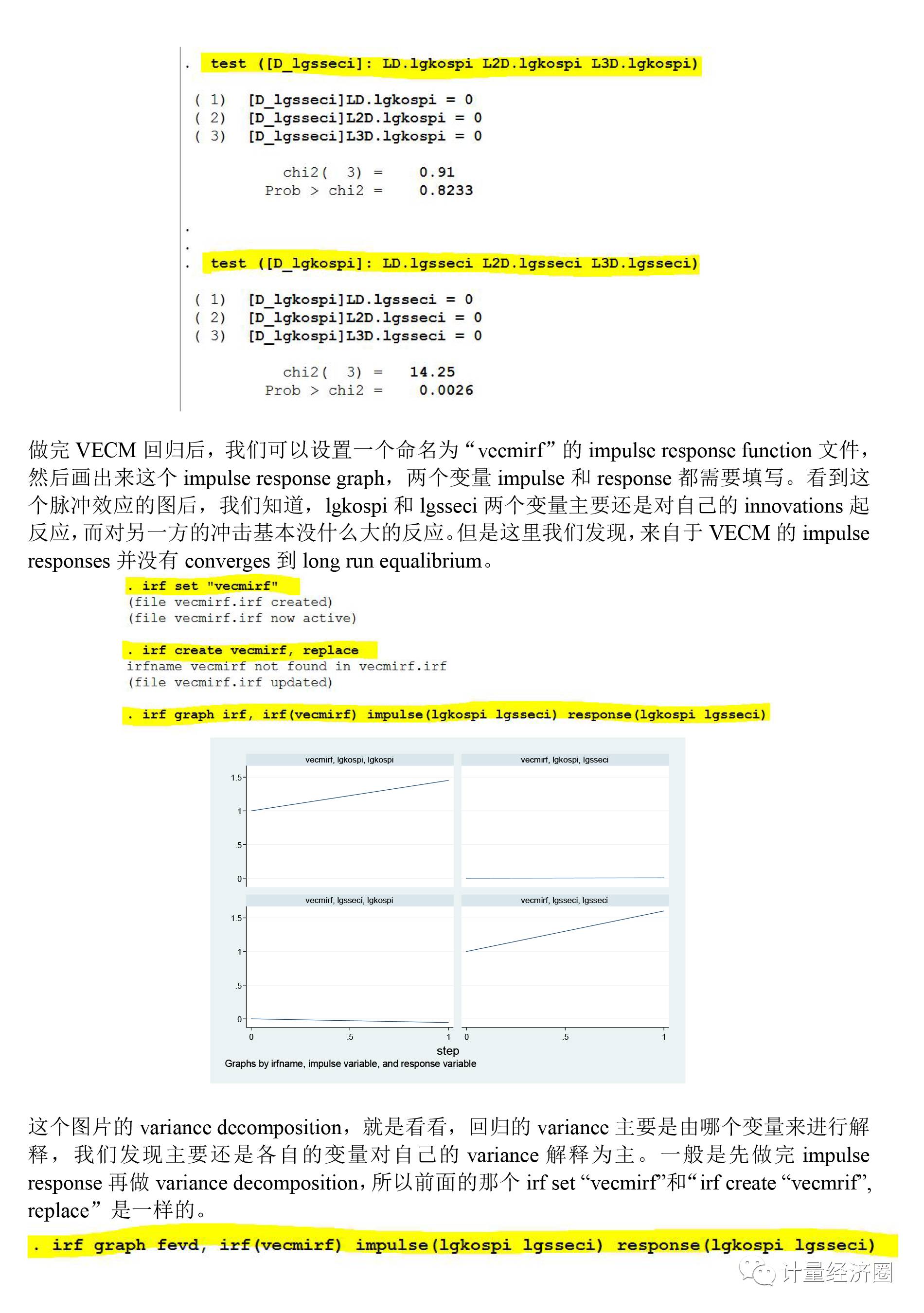 时间序列中的协整检验和VECM，以及回归后的系列估计操作